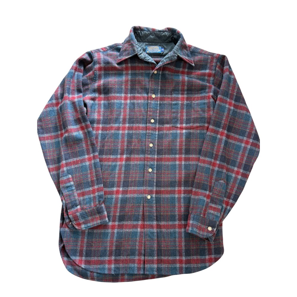 Pendleton VINTAGE 1970s Mens Plaid Wool Flannel Shirt Size M Long Made in USA